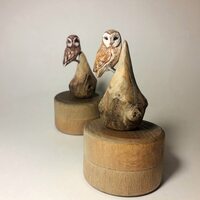 Wooden jewelry art box, owl figurine,unique ring box, wooden round box,tiny box, wooden owls...