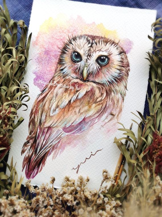 Owl - ORIGINAL watercolor painting 7.5x11 inches