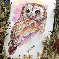 Owl - ORIGINAL watercolor painting 7.5x11 inches