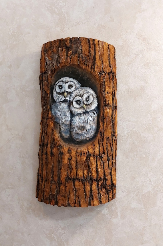 Baby Owls Hand Carved in Wood