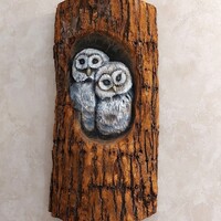 Owls Hand Carved in Wood, Rustic Romantic Wall Art, Wooden Bird Decoration, Unique Gift For ...