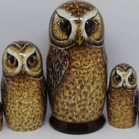 Nesting dolls Matryoshka Owls family Hand made Bird Russian doll 7" tall 5 in 1