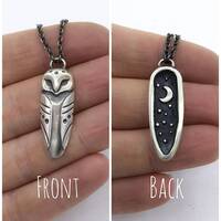 Sterling Silver Owl Pendant Double sided with moon and stars