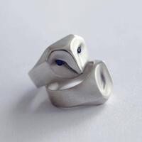 Barn Owl Ring with Blue Sapphire Eyes