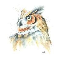 Great Horned Owl watercolor painting Print