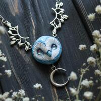 Blue Barn Owl Necklace, Barn Owl Charm Pendant