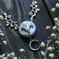 Blue Barn Owl Necklace, Barn Owl Charm, Bird Jewelry, Witchy Owl Pendant, Owl Spirit Charm