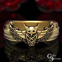 Viking Celtic Owl Ring in Gold