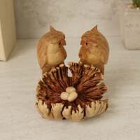 Wooden Owls on Nest Carving, Sculpture, Figurine