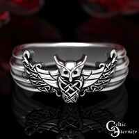 Celtic Viking Owl Ring in Silver