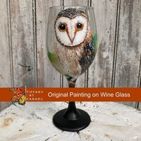 Hand painted Barn Owl wine glass, Owl wine glass, Owl gift, Personalized wine glasses, Bird ...