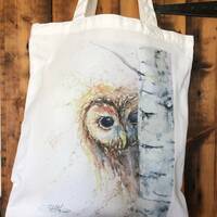 Tawny Owl Tote Bag, Wildlife Art Print Bag, Thick 11oz Fabric Bag, Gift, Reusable Eco Shoppi...