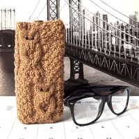 Brown Owl Glass Case, Hand Knit Reading Glasses Case, Knitted Eyeglasses Case, Owl Eyeglasse...