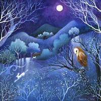 Limited edition giclee print titled "A November Night" owl art, moon, wildlife art...