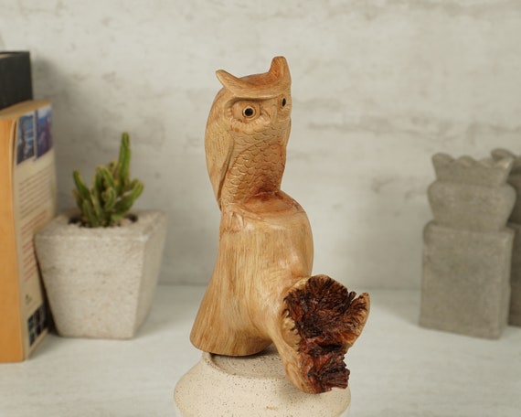 Owl on Tree Figurine, Parasite Wood Sculpture