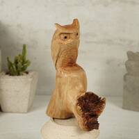 Owl on Tree Figurine, Parasite Wood Sculpture, Hand Carved Bird Statue, Wooden Decor, Unique...