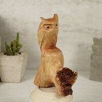 Owl on Tree Figurine, Parasite Wood Sculpture