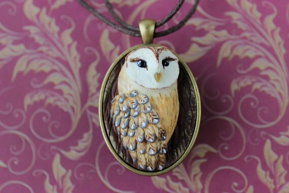 Owl jewelry Pendant with barn owl Bird necklace Nature jewelry with raptor bird Jewelry in vintage style Gift for friend mom sister