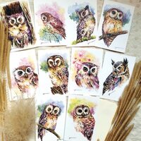 Greeting owl set 10 cards - print from watercolor painting 4 x...