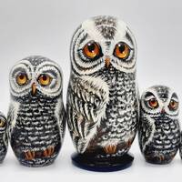 Nesting dolls Matryoshka Polar Owls Hand made Bird Russian doll 7" tall 5 in 1