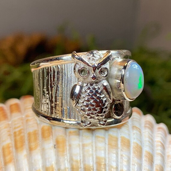 Owl Ring, Larimar Opal Ring