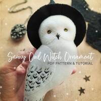 DIY Halloween Decoration, Snowy Owl Witch Ornament PDF Pattern and Tutorial Set for Hallowee...