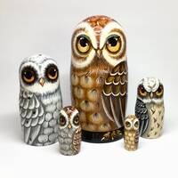 Matryoshka Owls, Nesting doll 5 pcs 7”, Wooden Birds Home Decor, Personalized Christma...