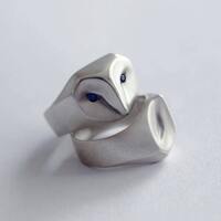 Silver Owl Ring with Blue Sapphire Eyes