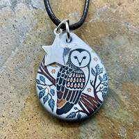 Handmade Barn Owl and star Necklace