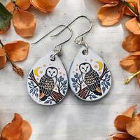 BARN OWL EARRINGS - Handmade Owl Earrings - Owl and Sterling Silver Earrings - Guardian Owl ...