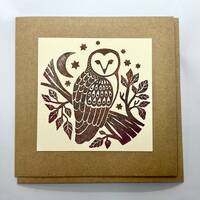 Barn Owl hand printed Recycled Kraft Card
