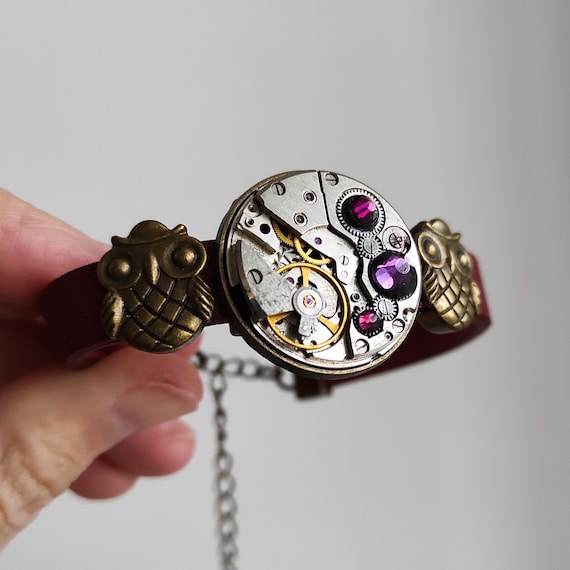Vintage Watch movement Owl bracelet