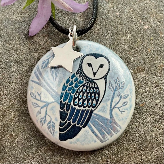 Handmade Barn Owl Necklace, pendant