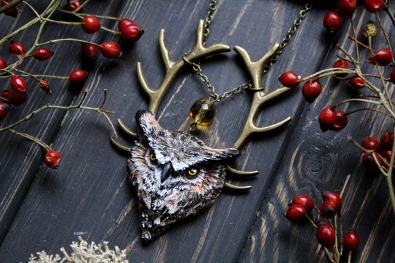 Horned Owl Necklace, Eagle Owl Jewelry