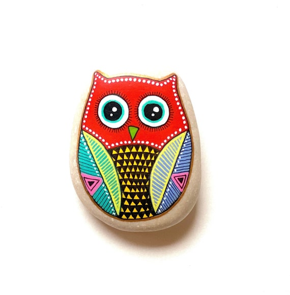 Owl Stone - From the Book "The Art of Stone Painting" by F.Sehnaz BAC