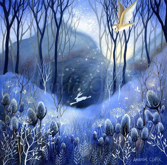 Barn Owl and Hare art Print - The Early Hours