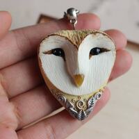 Owl head Owls jewelry Pendant with barn owl Bird necklace Nature jewelry with raptor bird