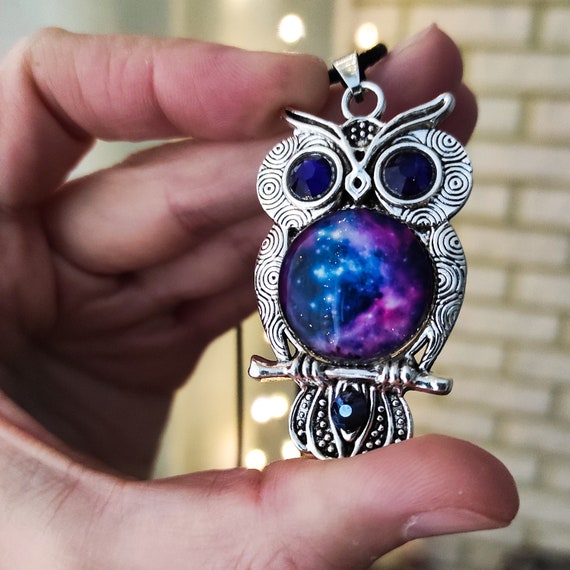 Owl jewelry Space Gift Necklace pendant Bird Fantasy jewellery Totem For women men