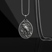 Silver Owl Oval Medal Pendant, Customizable Necklace, Owl Ornament, Engraved Necklace for Me...