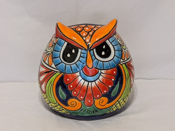 Owl Planter, Ceramic Flower Pot, Talavera Mexico Pottery