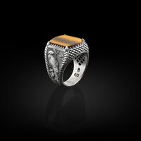Tiger Eye's Owl Sterling Silver Ring, 925 Silver Nature Ring, Animal Ring, Gemstone Sign...
