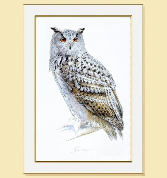 Eurasian Eagle Owl original watercolour painting