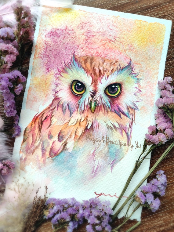 Owl oritinal watercolor painting 7.5x11 inches