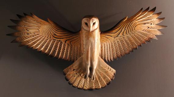 Barn Owl wood sculpture wall art by Jason Tennant - The Owl Pages