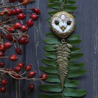Barn Owl Necklace with Moonstone, Barn Owl Charm Pendant