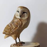Wooden Barn owl, owl gift, Barn owl sculpture, owl figurine, owl carvings, bird gift, owl ar...