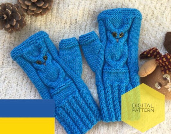 Owl mittens knit pattern instant download