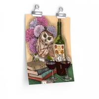 The Tipsy Wine Owl, Saw Whet Owl by Wendy Berry, Premium Matte vertical posters