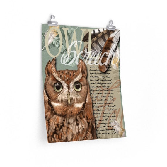 Screech Owl Collage Premium Matte vertical poster
