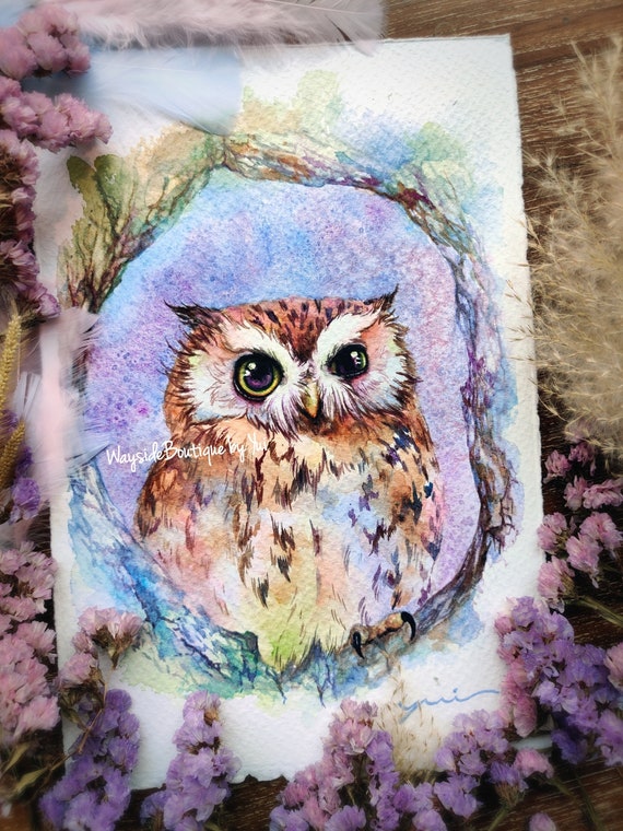 Owl - ORIGINAL watercolor painting 7.5x11 inches